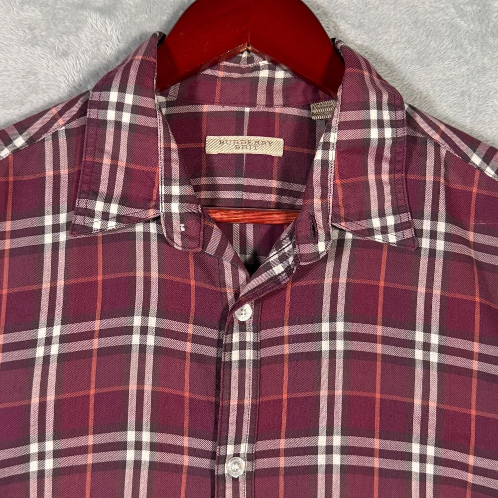 Burberry Brit Shirt Mens‎ Large Purple Plaid Long Sleeve Button Up